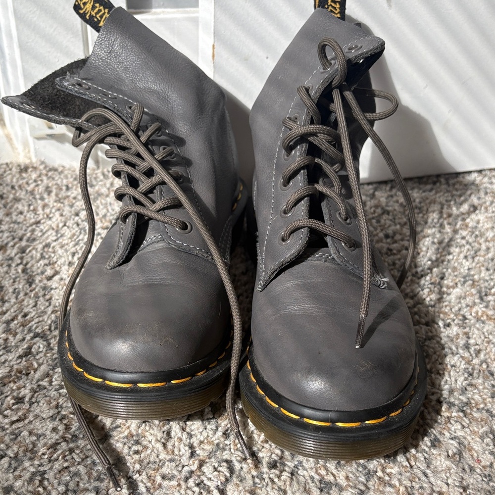 Gray Leather Lace-Up Boots